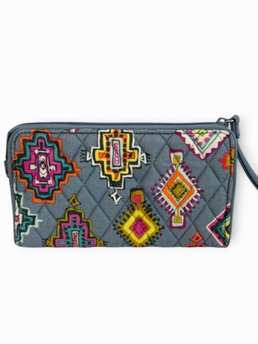 NWOT Vera Bradley Quilted Painted Medallion Blue RFID Front Zip Wristlet Wallet
